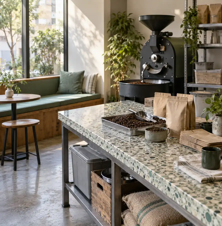 Illustration of cafés equipment and workspace